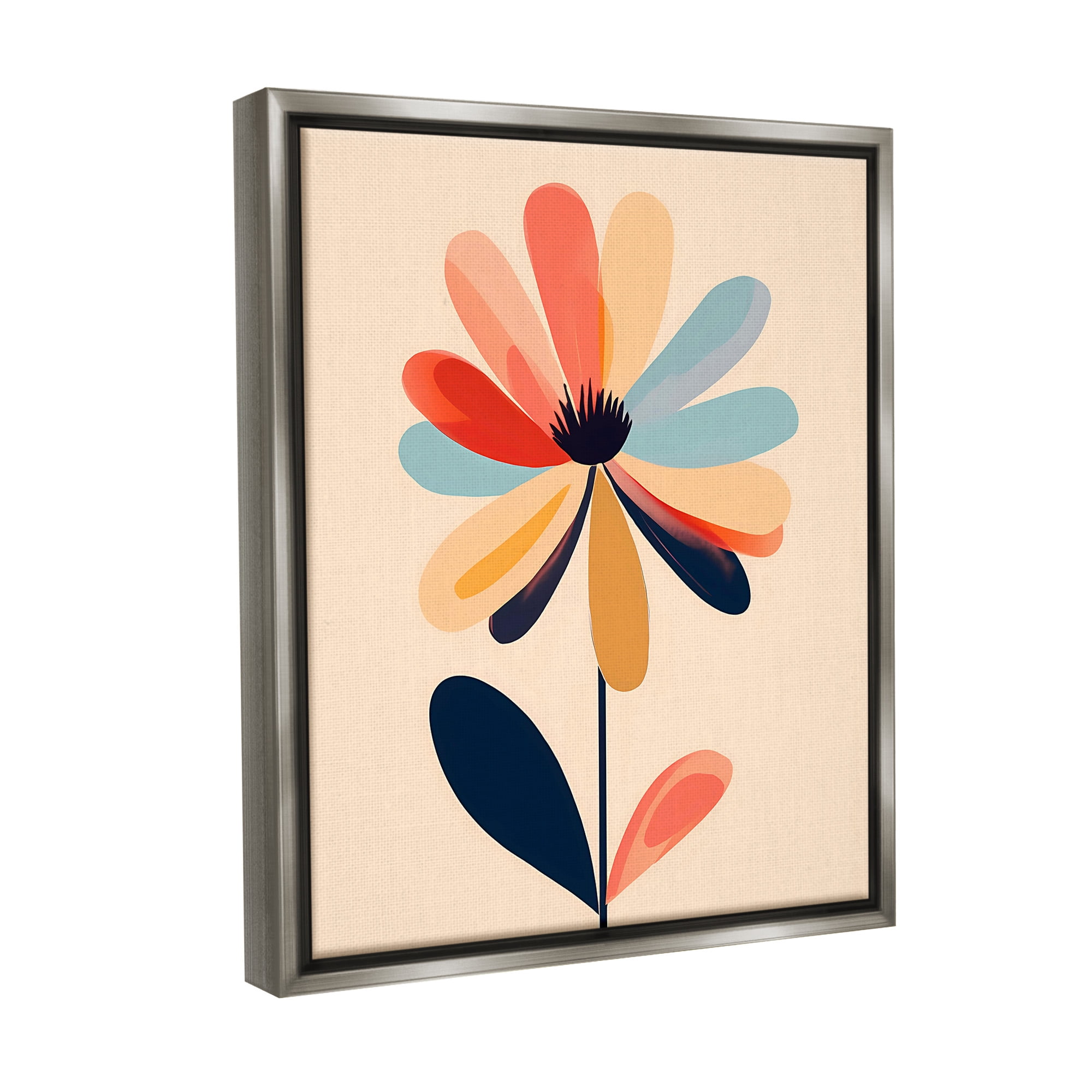 Stupell Industries Alternating Petals Flower Botanical & Floral Painting Gray Floater Framed Canvas Art Print Wall Art, 25 x 31