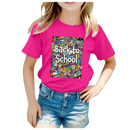 

ZMHEGW Kids School Season Back To School Season Printed Casual Short Sleeve Top T Shirt