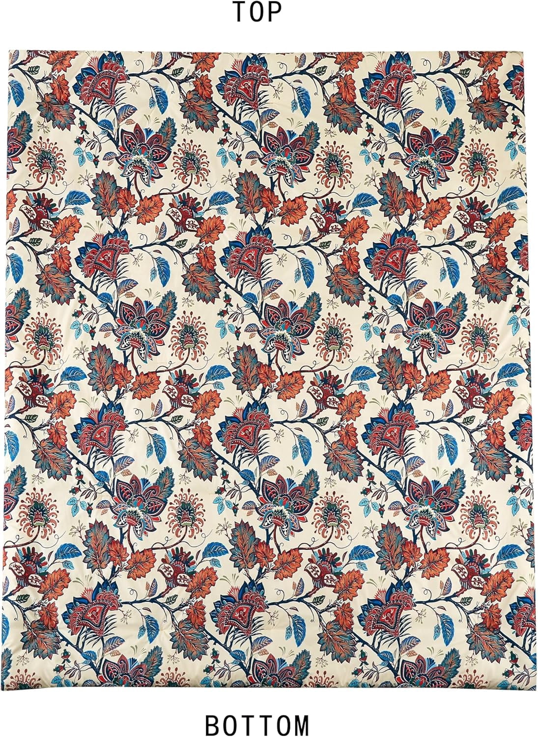 Chezmoi Collection Azura 3-Piece Floral Comforter Set Full, Multicolor Blue Red Orange Cream Printed Microfiber Lightweight Bedding Set for All season