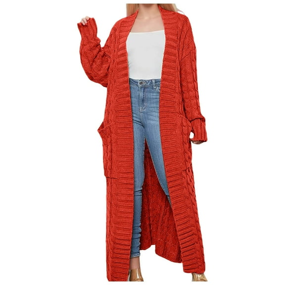 Ediodpoh Knitted Sweater Coat Long Cardigan Warm Winter Fashion Outerwear Casual Oversized Button Front Pocket Detail Cardigan Sweaters for Women Orange1 M