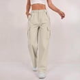thumbnail image 3 of RUTAYY Women's Cargo Pants Casual High Waist Solid Color Straight Wide Leg Loose Fit Comfortable Daily Wear Joggers Chic Travel Trousers, 3 of 7