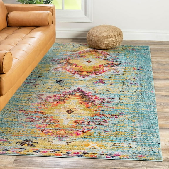 Unique Loom Vita Collection Area Rug - Chagall (9' x 12' 2" Rectangle Turquoise/Cream)