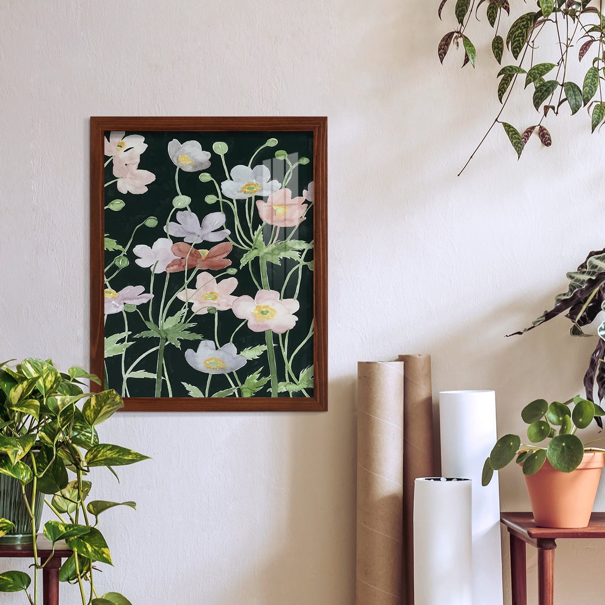 Anemone Dance II -Framed Print w/glass-Chestnut
