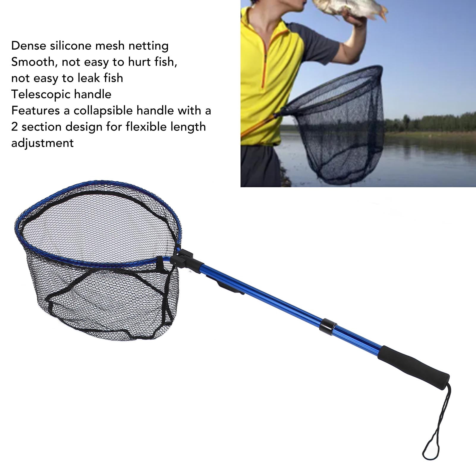 Nieyigj Floating Fishing Net Aluminum Alloy Rubber Foldable Extendable Portable Fish Landing Net for Easy Transportation and Storage Blue 17.7 inches / 45 cm for Professional Anglers