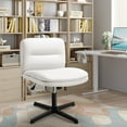 thumbnail image 6 of Homall Armless Office Desk Chair No Wheels PU Leather Thickened Cushion Medium Backrest Swivel Height Adjustable Makeup Chair Leisure Chair, White, 6 of 7