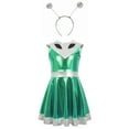 thumbnail image 4 of HCNTES Kids Girls Halloween Alien Sparkly Metallic Dress With Hair Hoop Set Outer Space Dress Up(6-7 Years,S12-Green), 4 of 5