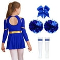 thumbnail image 2 of Aiihoo Kids Girls Cheerleading Dress Cheer Leader Suit Long Sleeve Dance Leotard Dress with Stocking A Blue 6, 2 of 6