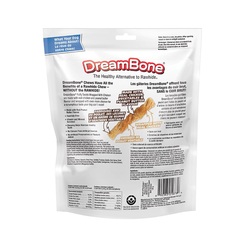 DreamBone Puffy Twists Wrapped with Chicken and Made with Real Peanut Butter Flavour, Treat Your Dog to a Delicious Rawhide-Free Chew, For All Dogs 14 kg