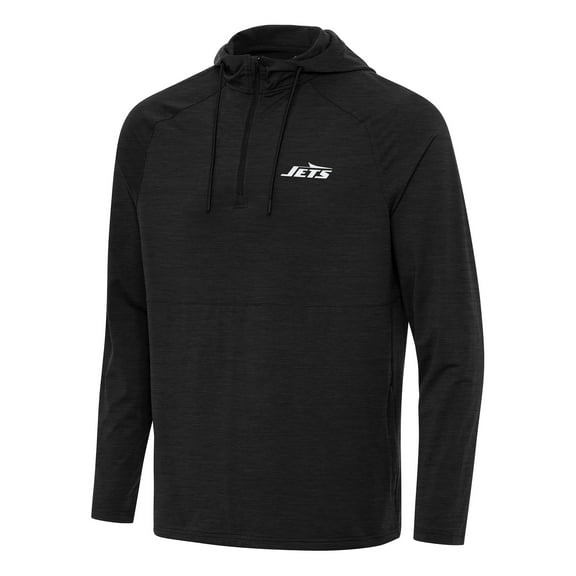 Men's Antigua  Heather Black New York Jets Spikes Quarter-Zip Pullover Hoodie