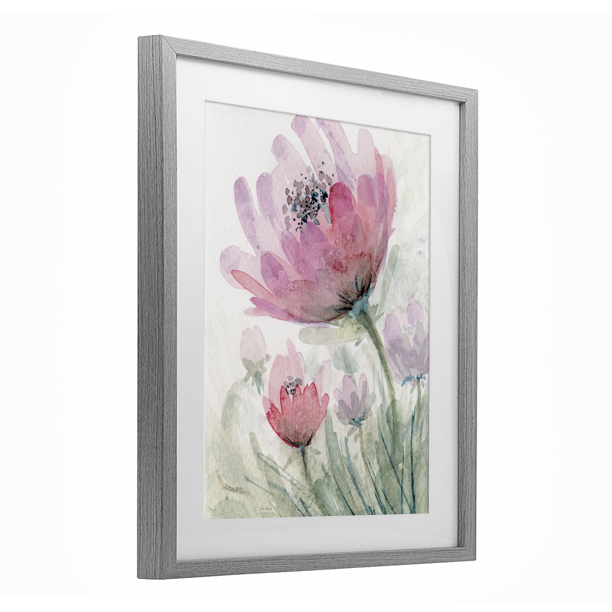 Stupell Industries Pink Flower Blossoms Gray Framed Print Under Glass, design by Patti Bishop
