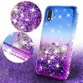 thumbnail image 3 of Case for Samsung Galaxy A01 Case with Tempered Glass Screen Protector Sparkle Glitter Liquid Quicksand Cute Women Girls Cover Case for Samsung A01 Case - Purple/Blue, 3 of 5