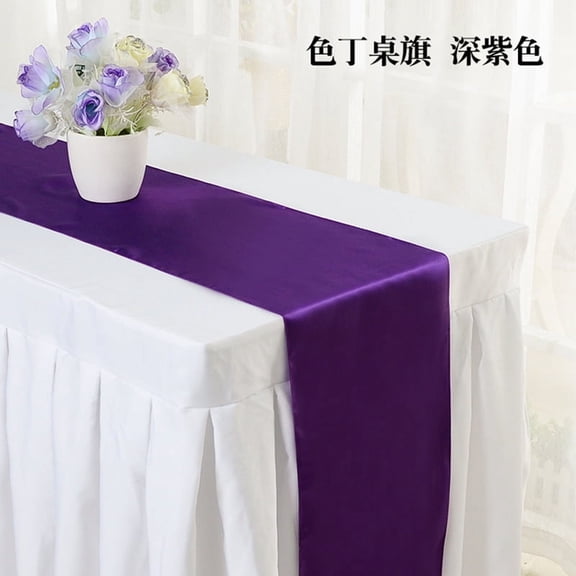 Zhuge Solid Color Silk Table Runner, High-Density Locked Edge Design - Simple Style Decor for Weddings & Dining Tables, Elegant Table Accent Cover (deep purple)