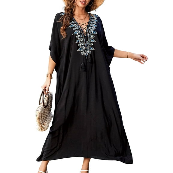 Edolynsa Womens Caftan Dresses Plus Size Kaftan loungewear Loose Moomoo Dress Swimsuit Cover up Beach Outfits Resort Wear