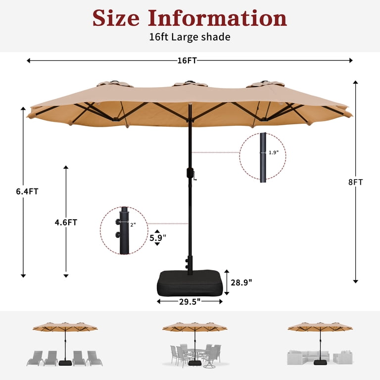 16-foot patio umbrella FIM Flexy Aluminum 8' x 16' Rectangular Offset Patio Umbrella   GiantPatioUmbrellas