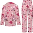 thumbnail image 6 of Top-kevin Pajama Sets for Womens Cowgirl Boots Hearts Loose Button Down Long Sleeve Shirts And Pants Set, 6 of 12