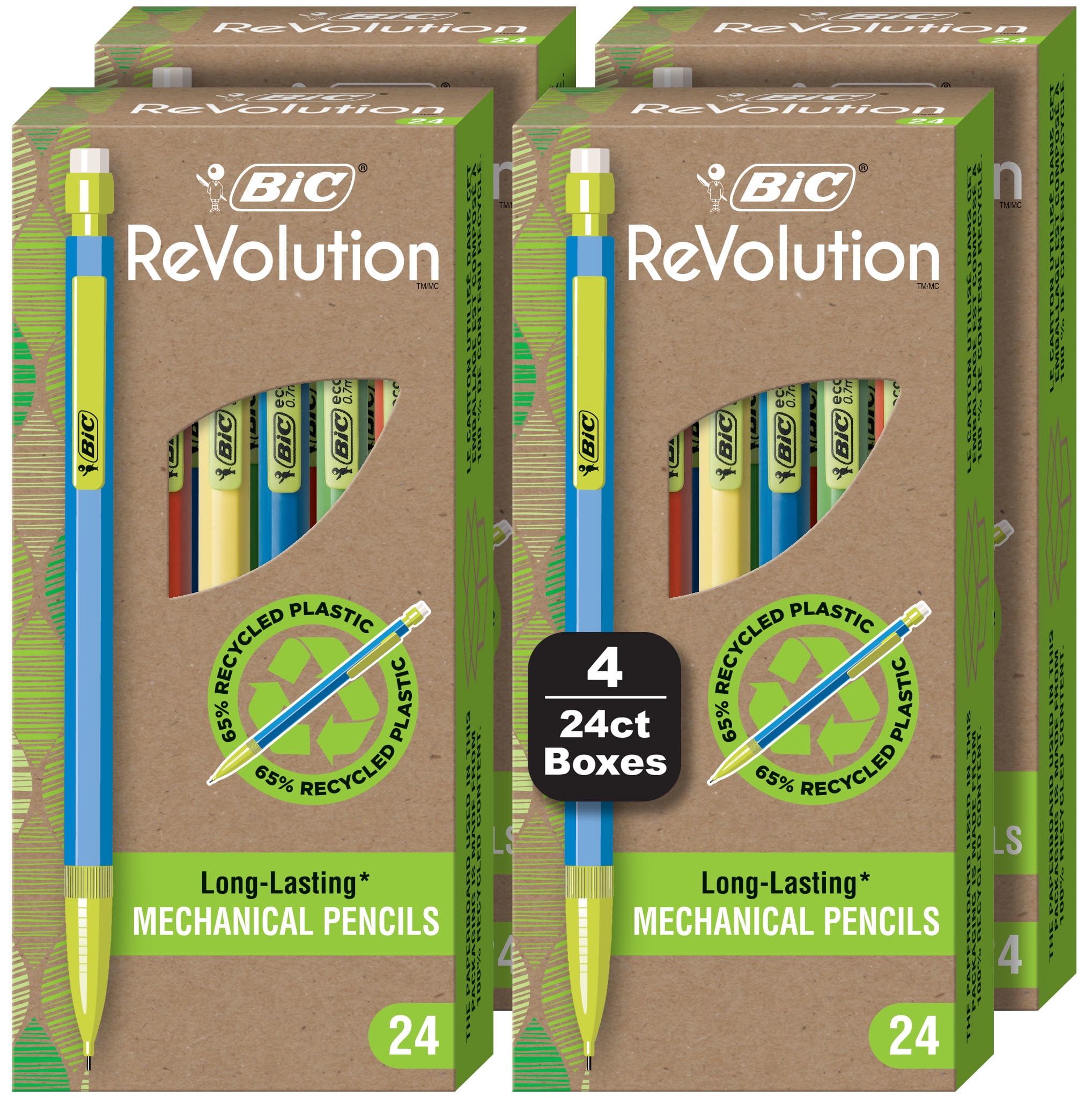 BIC ReVolution #2 Mechanical Pencil, 65% Recycled Plastic, Medium Point (0.7 mm), 100% Recycled Packaging, 96 Pack
