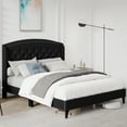 thumbnail image 3 of King Size Velvet Upholstered Bed Frame with Button Tufted Headboard, Wood Slat Support, Black, 3 of 6