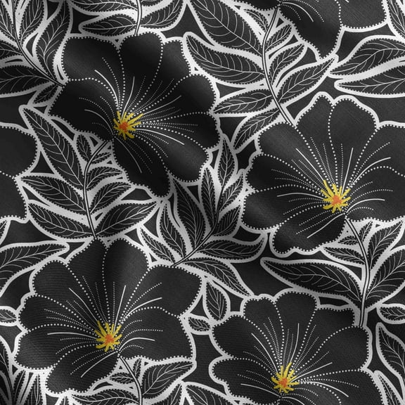 Soimoi Floral Print, Silk Fabric Decor Sewing Fabric By The Yard- 42 Inch WideDecorative Fabric For Shirts, Suits, Ties-Black