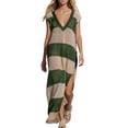 thumbnail image 2 of Noric Women's Striped Maxi Dresses V-Neck Short Sleeve Knit Cover Up Loose Fit Summer Beach Dresses with Side Slit, 2 of 6
