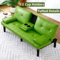 thumbnail image 3 of Aukfa Leather Futon Convertible Sofa Bed for Home Office, 2 Cup Holders&Pillows, Green, 3 of 9