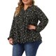thumbnail image 4 of Blusa de gasa casual de media placket con cuello en V floral para mujer de tallas grandes Agnes Orinda negra 4X, 4 of 7