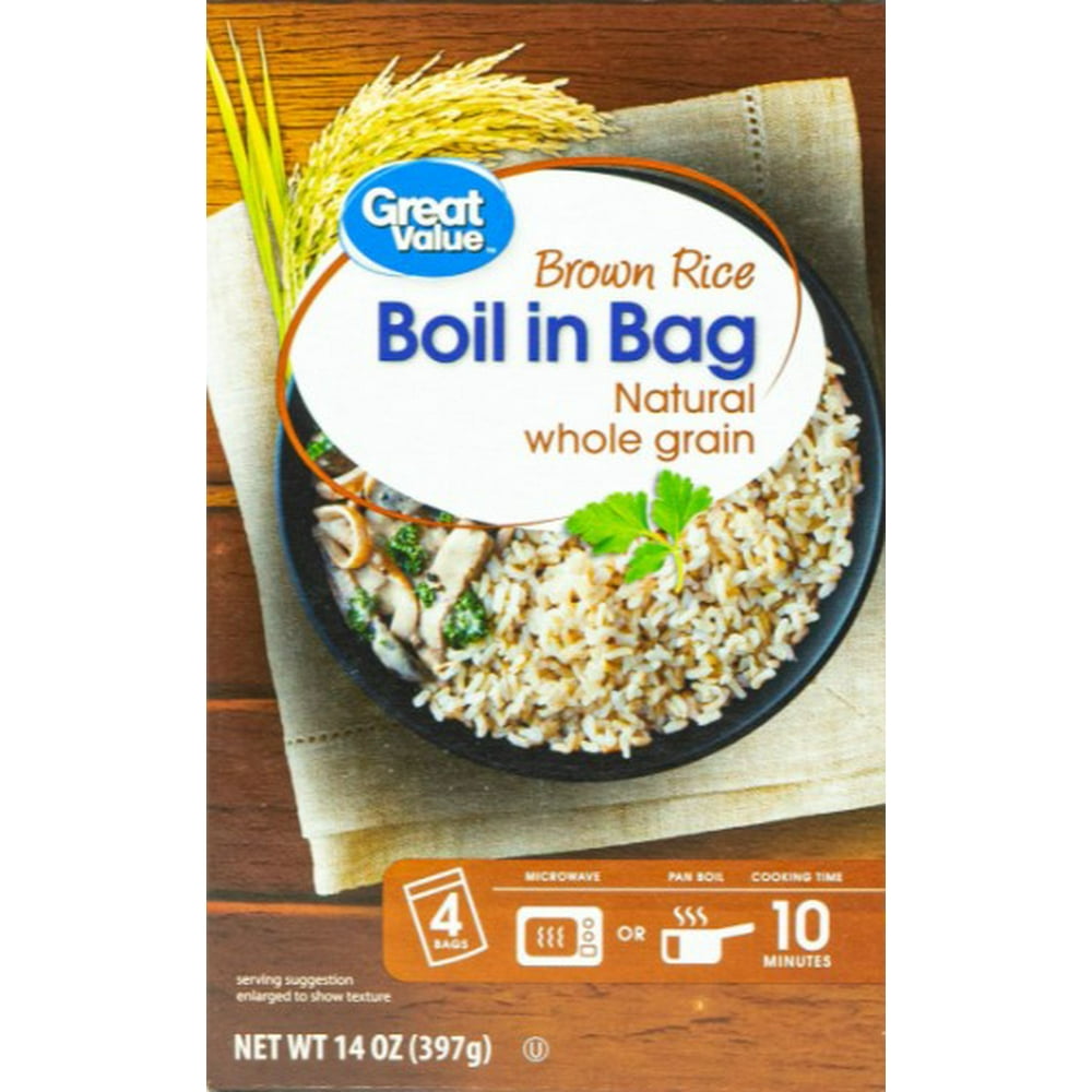 Great Value Boil in Bag Brown Rice, Whole Grain, 14 oz, 4 Count