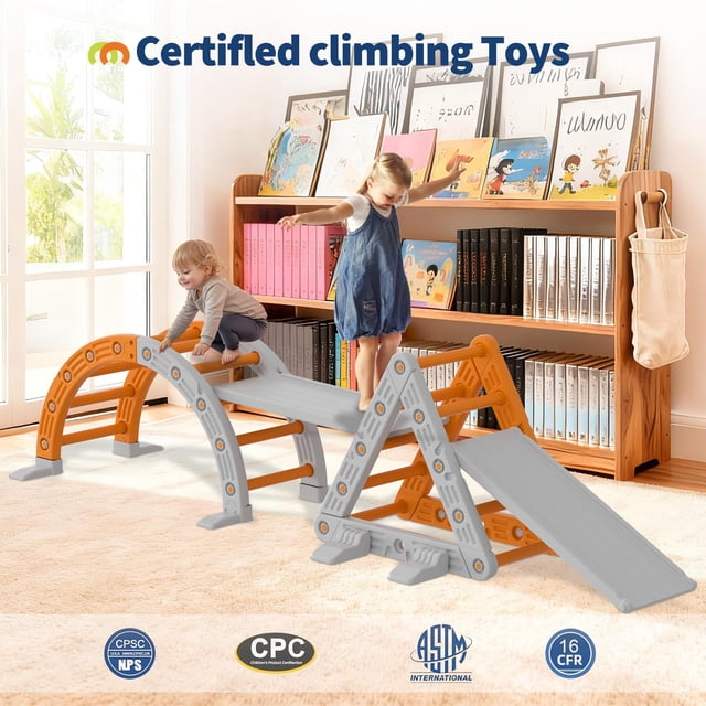 AKDSteel 9-In-1 Triangle Set, Hdpe Pp Plastic Climbing Set, Durable Indoor Playground For Kids 1-8, Features Arch, Ramp, Ladder, Slide, Ideal Toddler Climbing Toys And Jungle Gym Playset