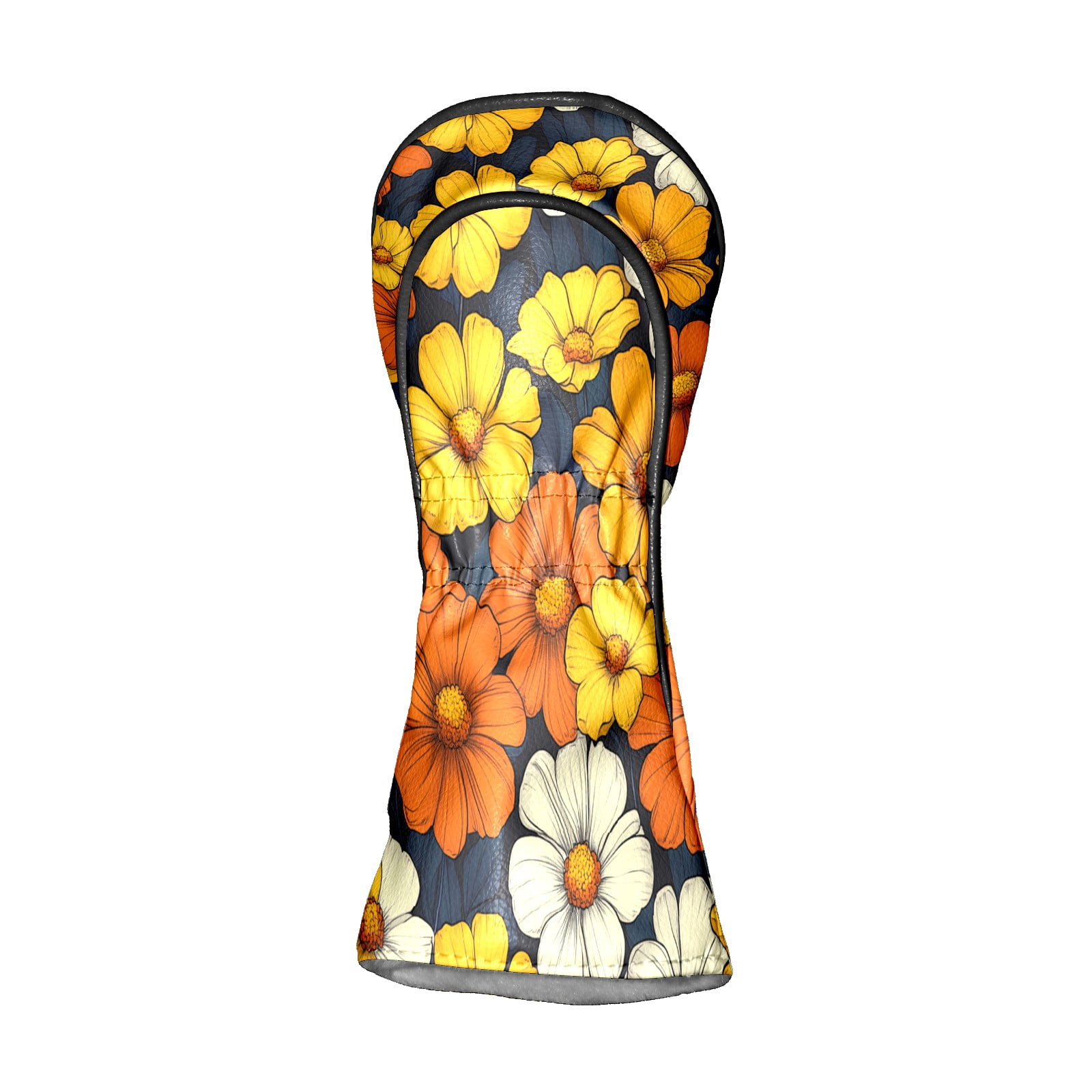 Golf Club Covers PU Leather Waterproof Head Covers for Fairway Woods Hybrids Orange Yellow Flowers