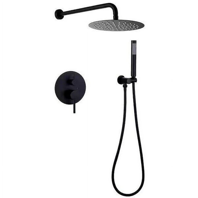 BWE Robinet de Douche Pluie à 1 Poignée et 2 Vaporisations avec Douchette à Main, Trousse Combinée, Noir Mat (Valve Incluse)