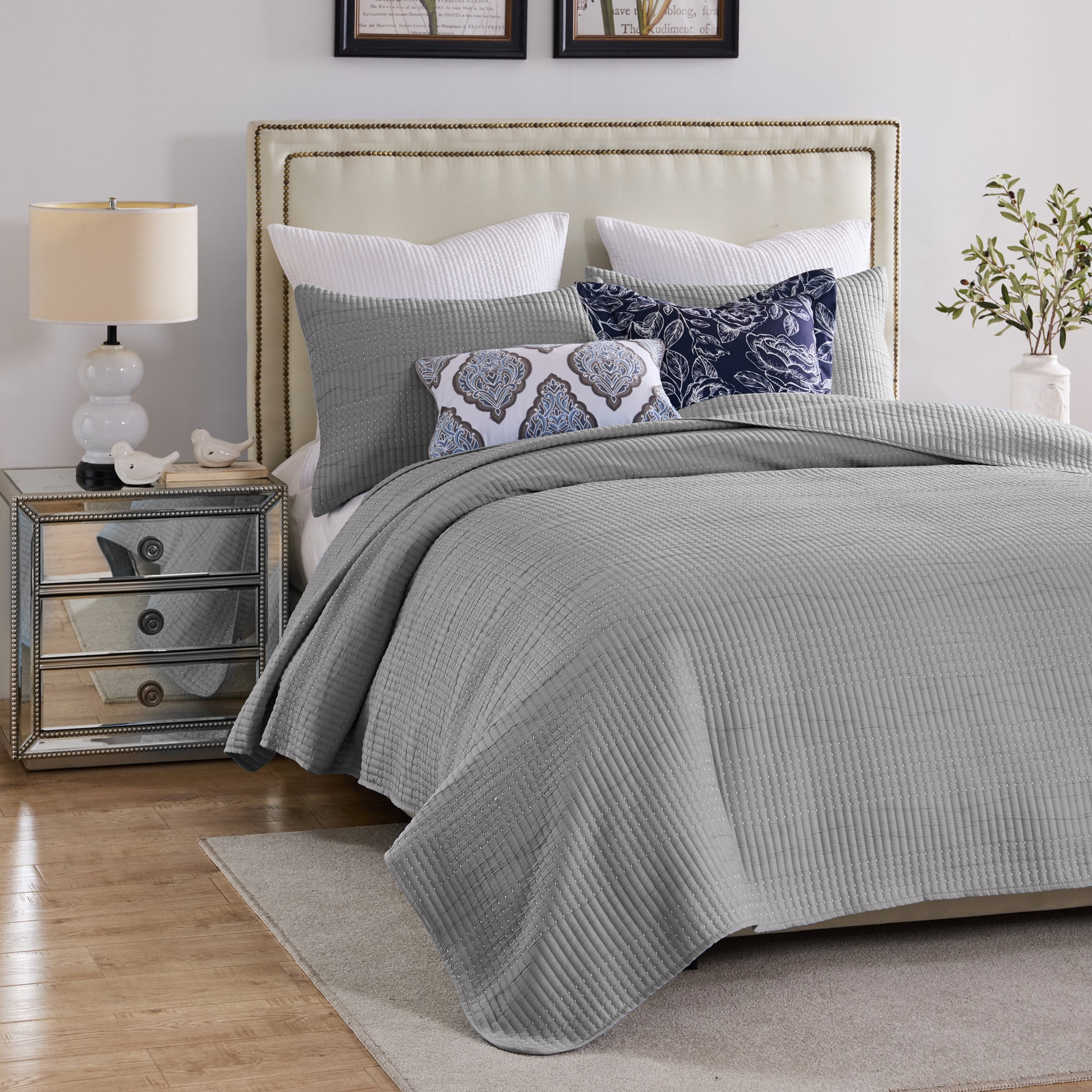 Greenland Home Textured Fashion Finely Stitched Bedding Set, Cosmo Gray, 3-Piece King/Cal King