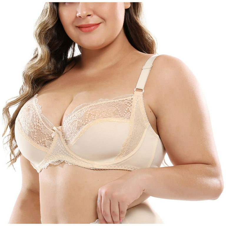 Women's Underwire Unlined Bra Minimizers Non-Padded Full Coverage Lace Plus  Size 44C 