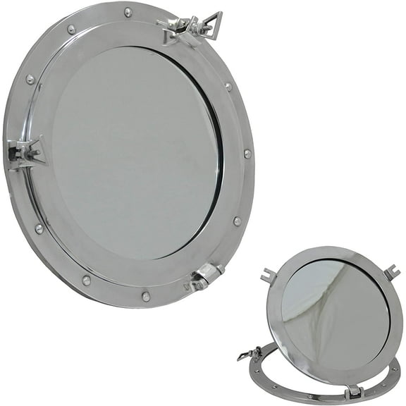 Brass Nautical Marine Porthole Mirror - 12 inch Aluminum Finish