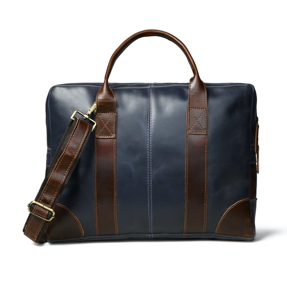 SHARO Unisex Adjustable Length Leather Laptop Briefcase with Adjustable Shoulder Strap, Blue