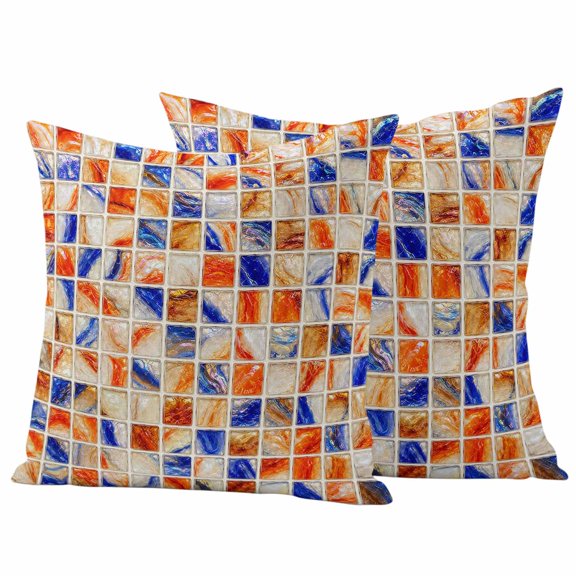 Modern Geometric Outdoor Waterproof Pillow Covers, Bohemia Marble Checkered Abstract Decorative Square Throw Pillowcase Sofa Cushion Sham for Patio/Couch/Chair, 16"x16" 2 Pack