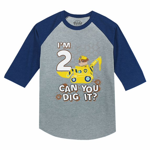 Tstars Boys Unisex 2nd Birthday Gift Birthday Gift for 2 Year Old Paw Patrol Rubble 2nd Birthday Tractor Birthday Shirts for Baby Boy Birthday Party B Day 3-4 Sleeve Baseball Jersey Toddler Shirt