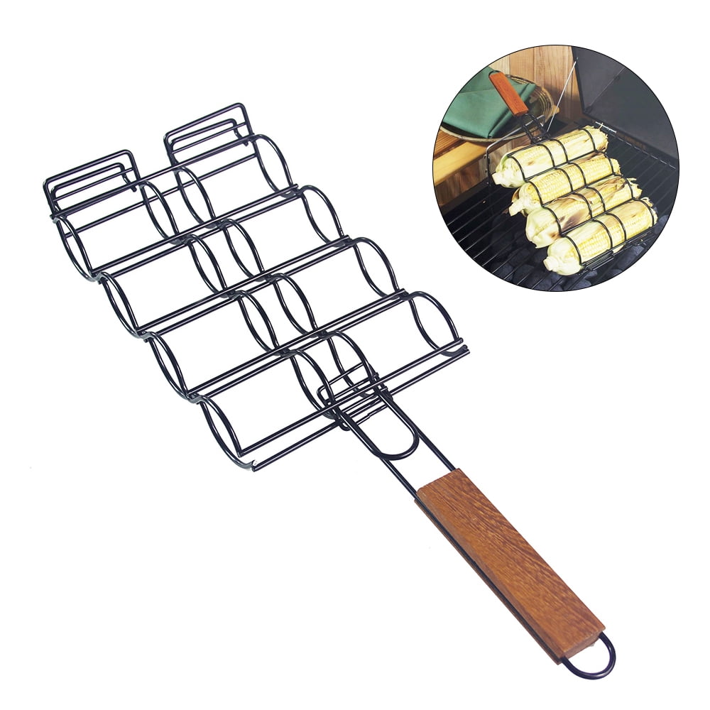 MABOTO Corn Grill Basket Metal Corn Holder for Grill Wooden Handle