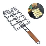 Corn Grill Basket Metal Corn Holder for Grill Wooden Handle Barbecue Adjustable Corn Grilling Basket Non-stick for Outdoor Grill BBQ Tool for Corn Steak Potatoes Chops Kabob