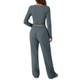 thumbnail image 4 of Women's 2 Piece Matching Lounge Sets,2026 Fall Casual Outfits,Airport Travel Outfit,Athleisure Workout Set,Fall Fashion Staple,Long Sleeve Ruched Top & Drawstring Wide Leg Pants Sets Dark Gray, 4 of 8