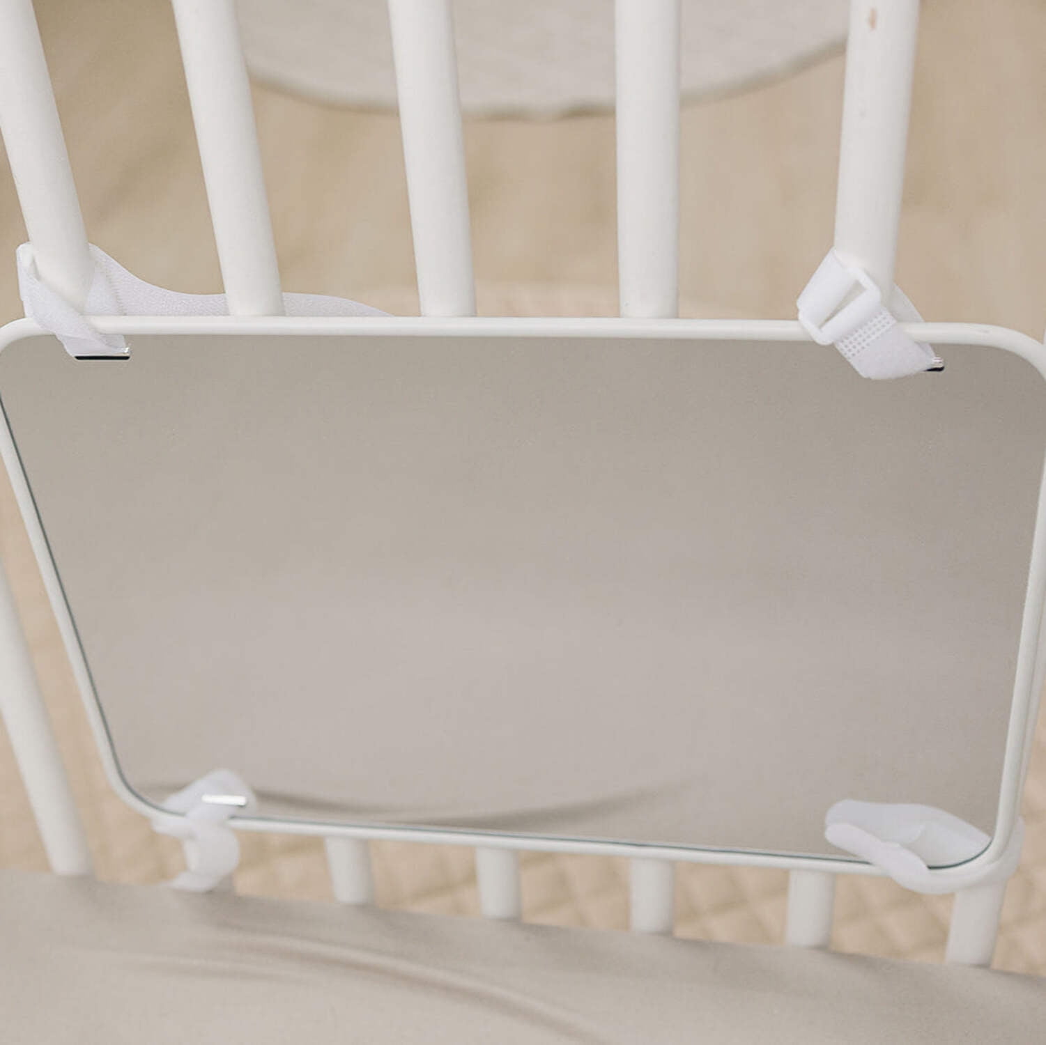 Genius Babies Large Baby Crib Mirror with High-Contrast Images, Safe Rubber Frame, Velcro Attachment (11" x 16")