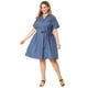 thumbnail image 3 of Women's Plus Size Dress Wrap Belted Turndown Collar Chambray Dress Blue 4X, 3 of 7