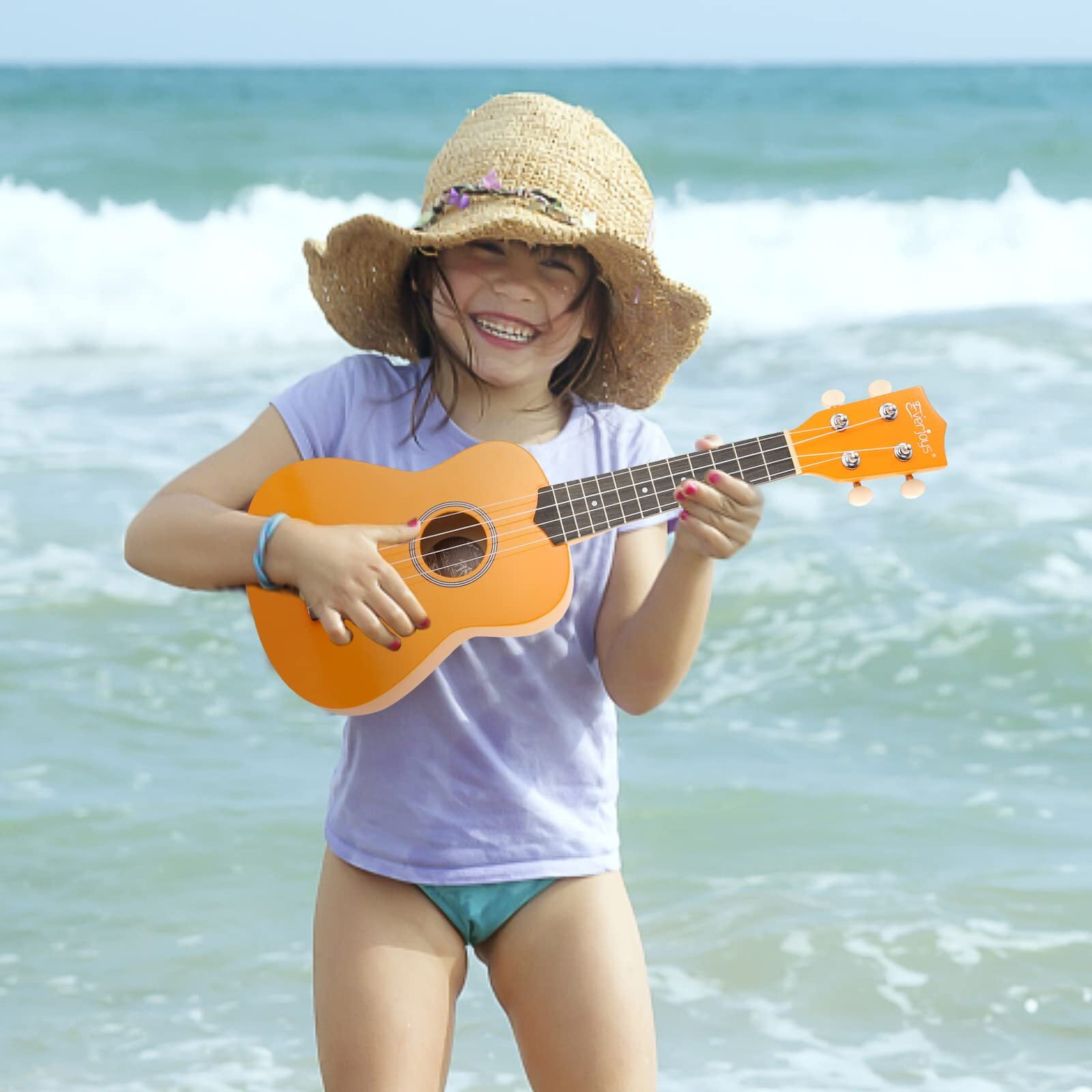 Everjoys 21" Soprano Ukulele Beginner Kit w/ Free Online Lesson, Gig Bag, Strap, Digital Tuner, Spare String, Picks, Polishing Cloth, Rainbow Series
