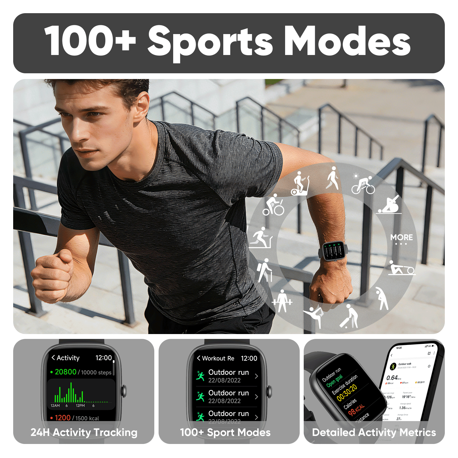 Smart Watches for Men Women (Answer/Make Calls), 1.83" Touchscreen Fitness Watch with 110+ Sport Modes, Fitness Tracker, IP68 Waterproof Smartwatch for Android Ios Black
