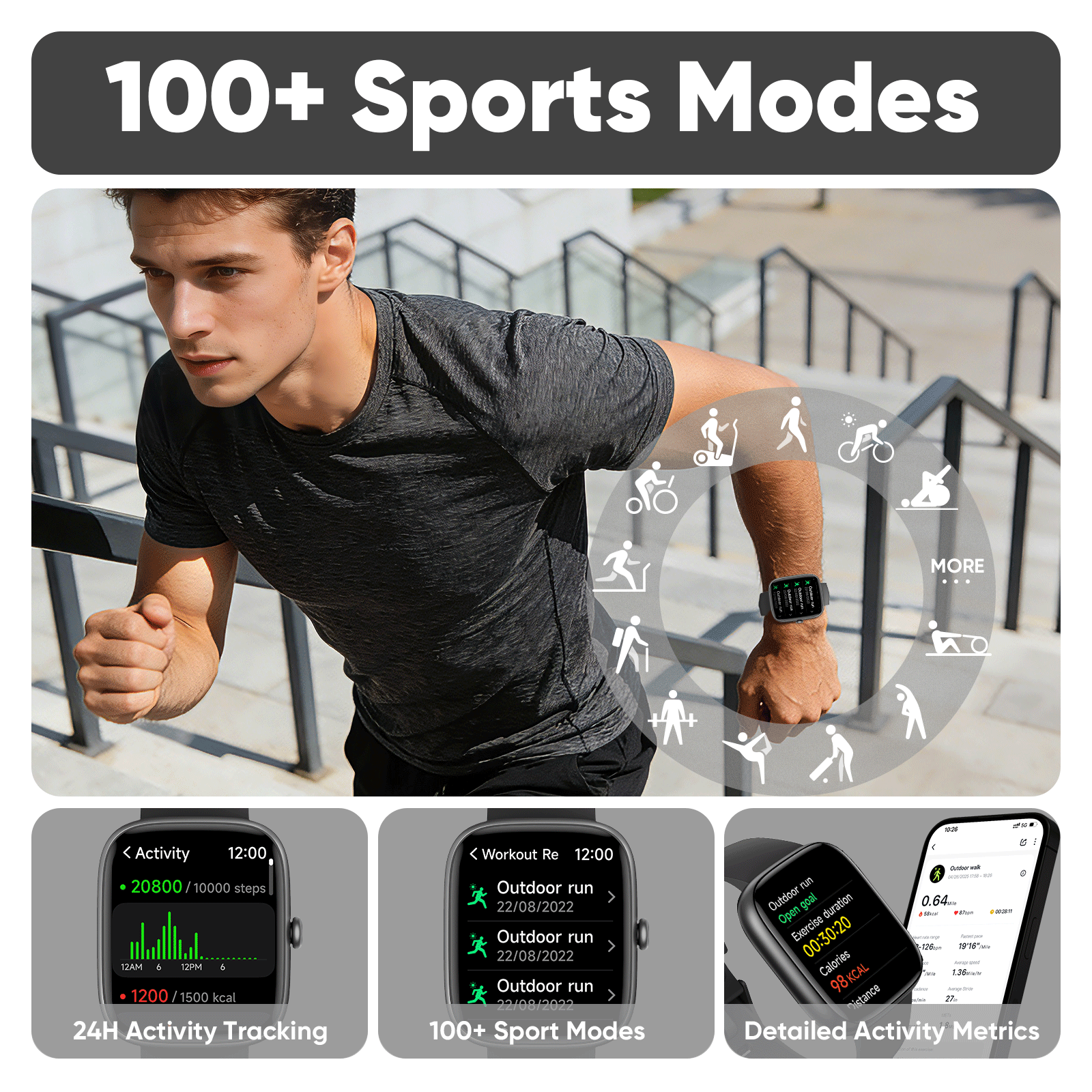 Cillso Men's Smart Watch, 1.83" Touchscreen, 100+ Sports Modes photo 5