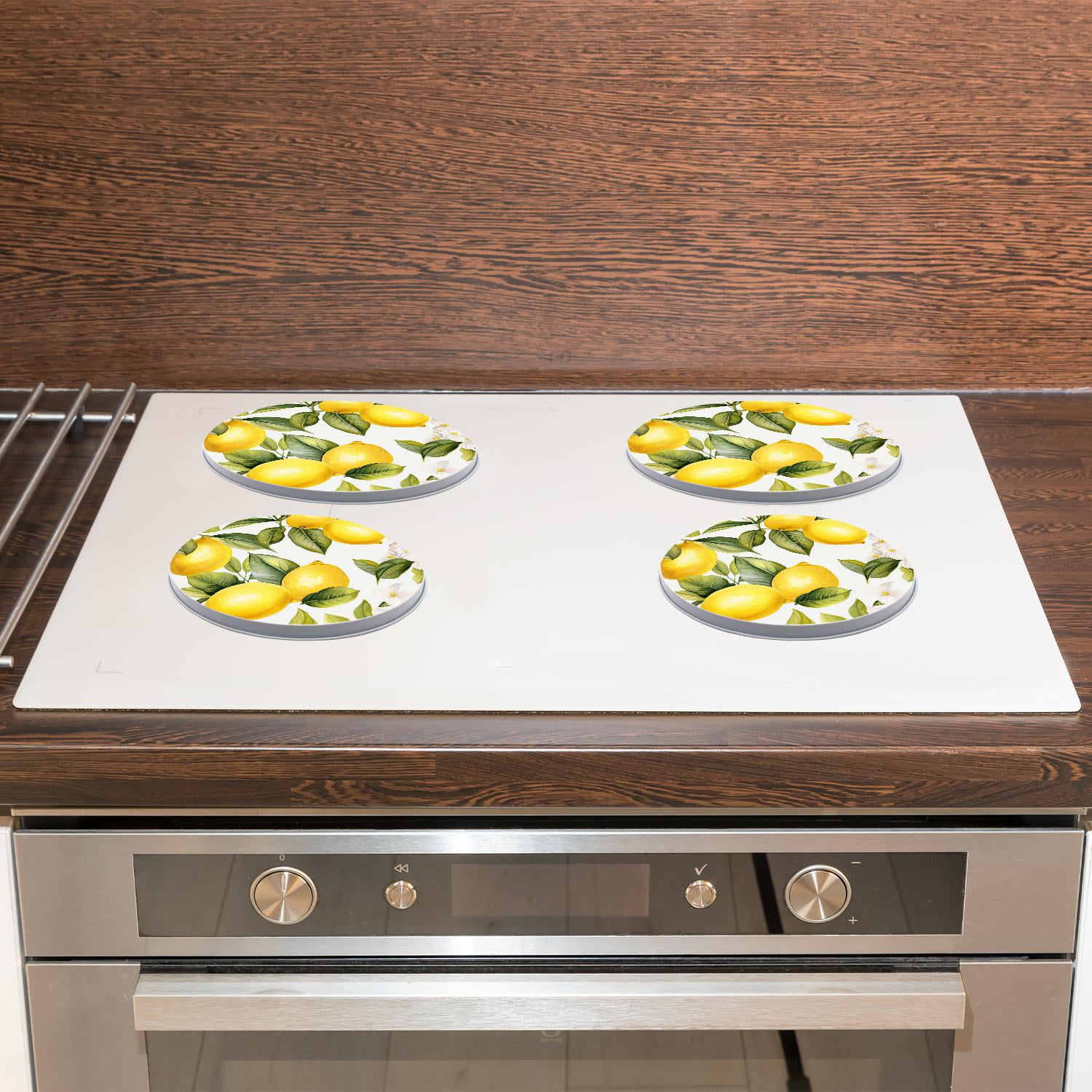 Stove Burner Covers 4 Pcs for ,Lemon Tree Branches Watercolor Summer colorful, Round Gas Stove Burner Cover 8Inch And 10Inch