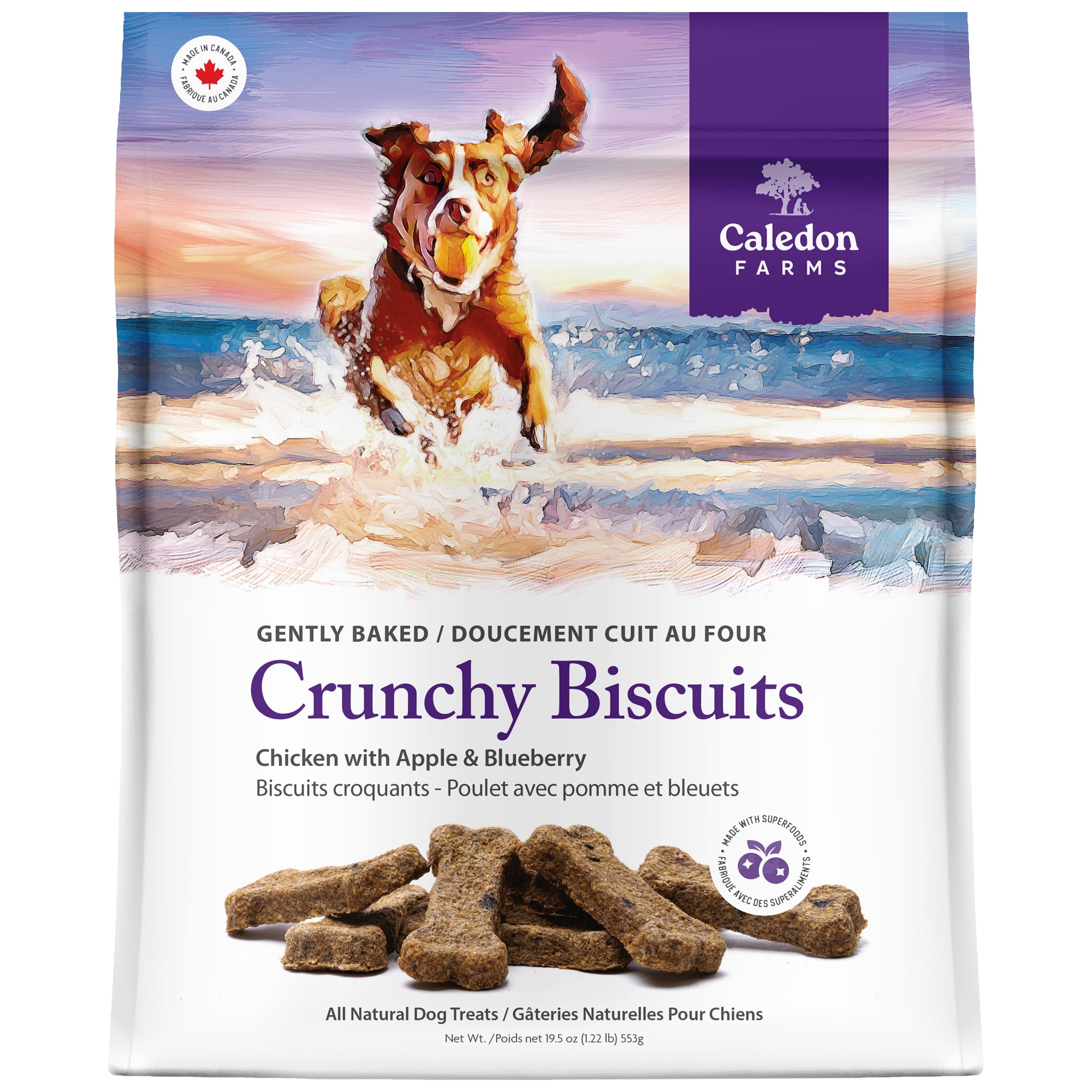 Biscuits croquants Caledon Farms - Friandises pour chiens au poulet, aux pommes et aux myrtilles, 553 grammes CALEDON FARMS BISCUIT CROQUANTS PL