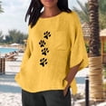 thumbnail image 4 of Inverlee Women's Paw Print Cotton Linen Tshirts Trendy Casual Relax Fit 3/4 Sleeve Tee Tops Summer Versatile Round Neck Blouse, 4 of 6