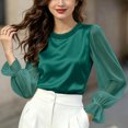 thumbnail image 4 of IUYRTFE Women's Long Sleeve Crew Neck Top Sheer Sleeve Ruffle Cuff Casual Pullover Blouse, 4 of 6