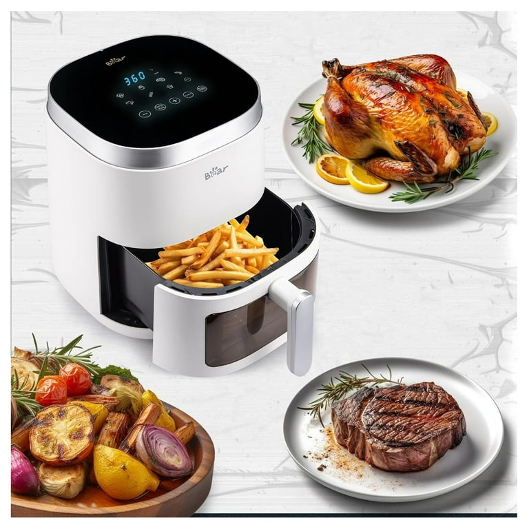 Bear Air Fryer, 5.3Qt for Quick and Oil-Free Healthy Meals,Smart 8 in 1  Digital Touchscreen, Shake Reminder, Dishwasher-Safe & Non-stick Basket,  Disposable Paper Liner and Recipes included,White 
