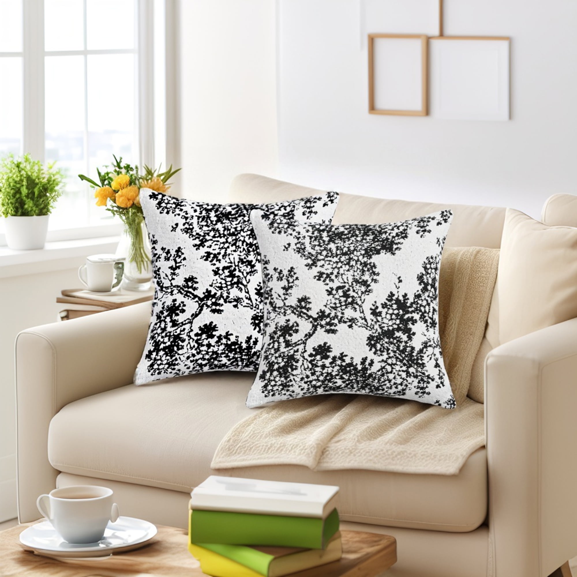 Unique Bargains Set of 2 Chenille Pillow Cushion Covers and Bedroom Black