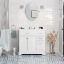 Aria 36" Bathroom Vanity with White Cabinet and Engineered Marble Top